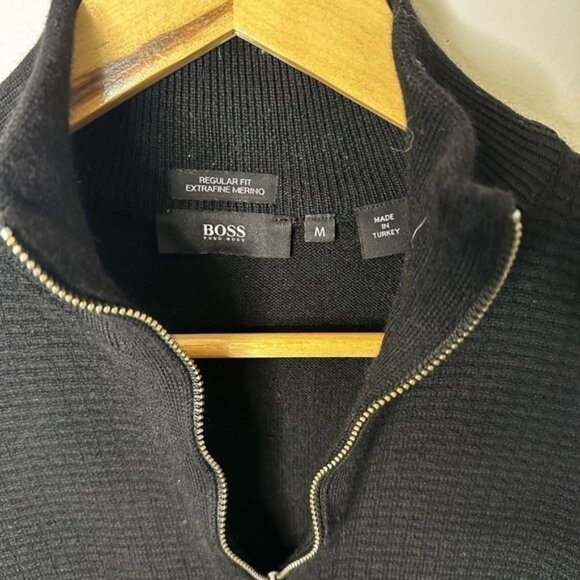 Hugo Boss Men's Ofilato Black Ribbed Knit Virgin Half Zip Sweater Size S - Picture 6 of 8